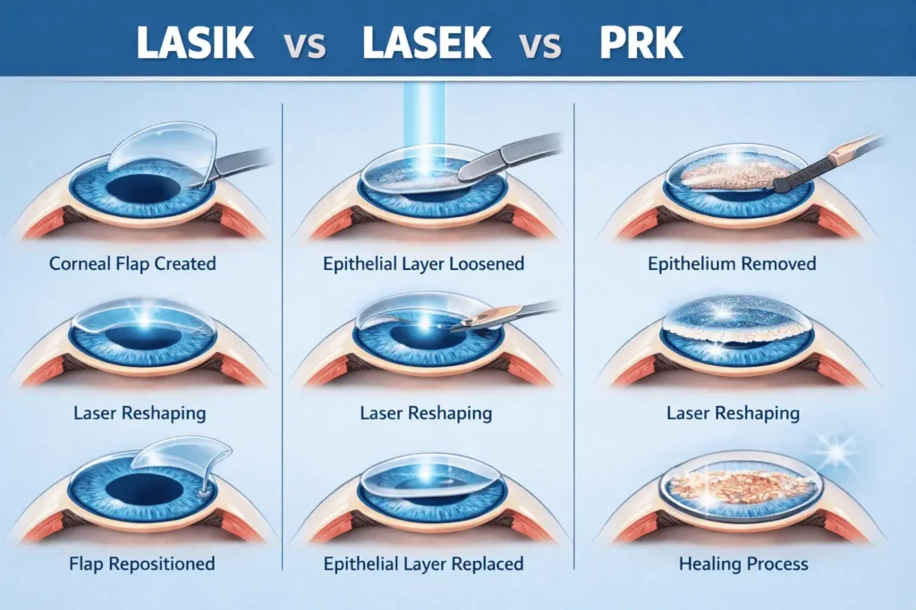 LASIK vs LASEK vs PRK process