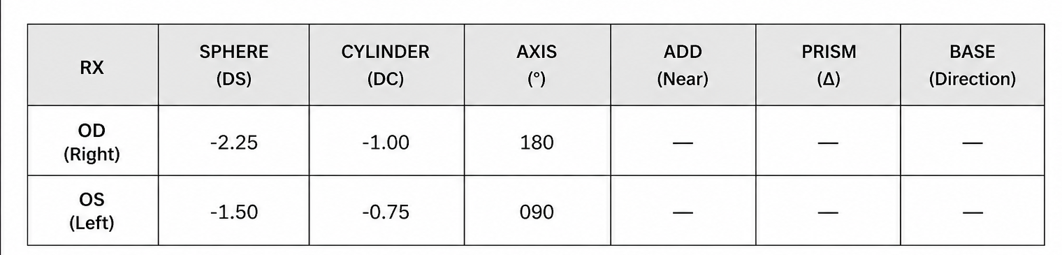 Astigmatism prescription